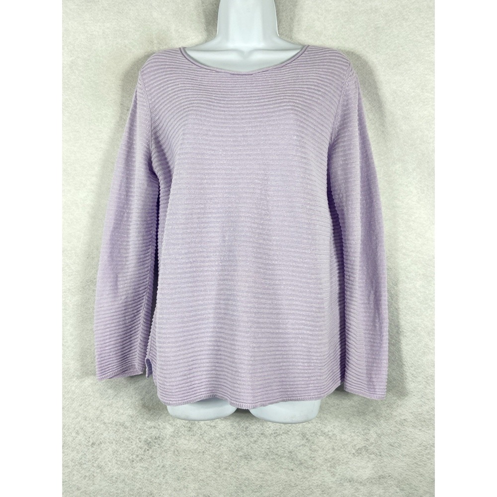 Eileen Fisher Sweater Women's XS Lavender Pullover Ribbed Linen Cotton Blend